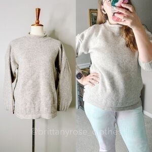 MCDONALD NEW ZEALAND Vintage Wool Oatmeal Roll Neck Sweater with Leather Detail